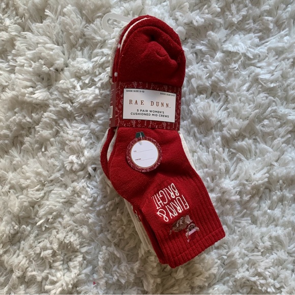 Rae Dunn Cushioned Mid Crew Christmas Socks - 5 Pairs - Furry & Bright - Picture 2 of 8